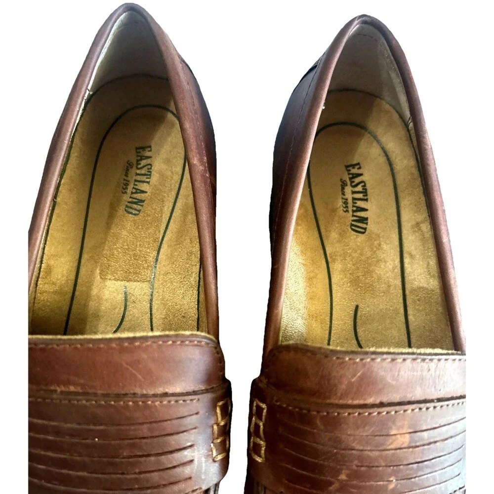 Eastland Newbury Womens 11M Leather Brown Penny Loafers Chunky Block Heel Y2K
